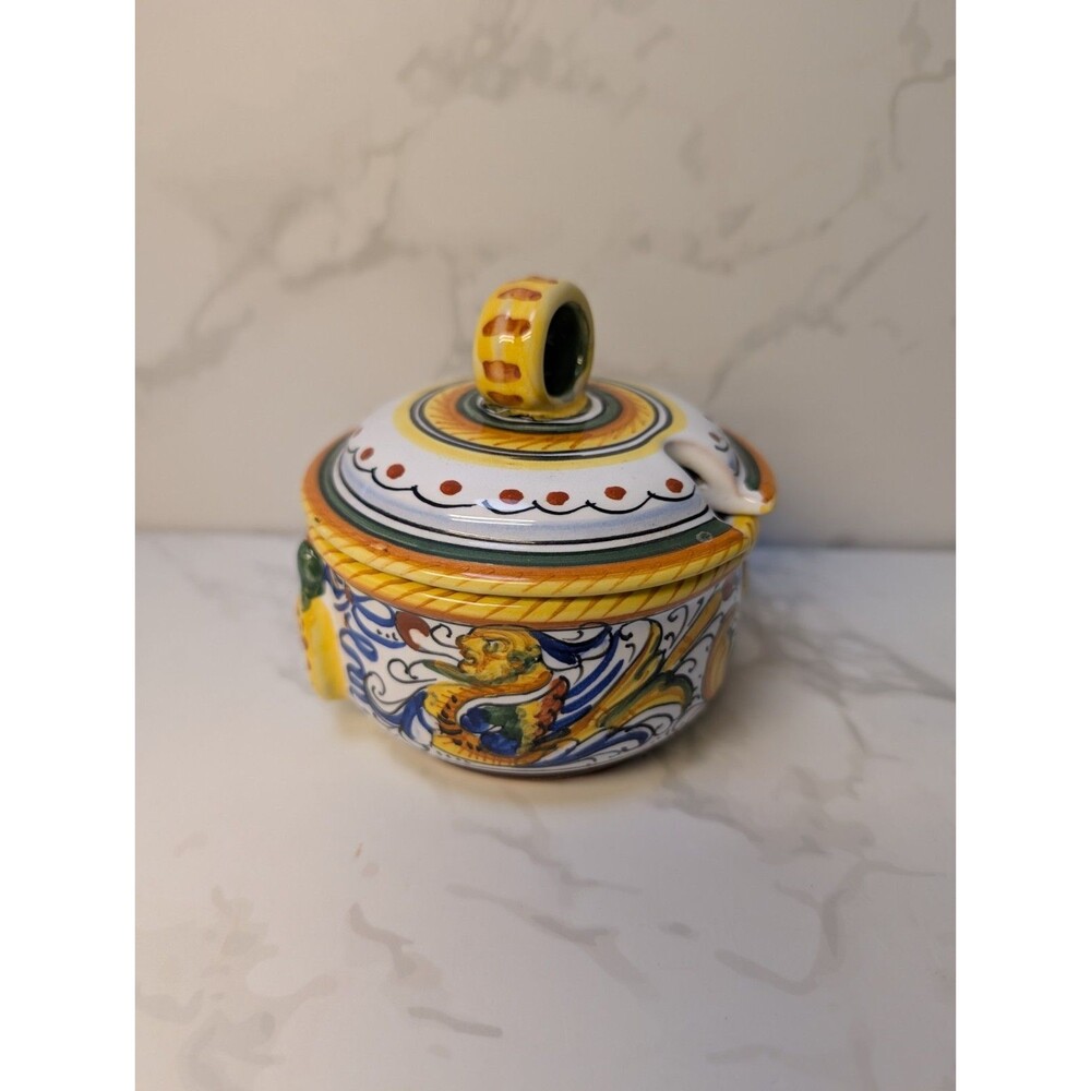 Fratelli Mari Deruta Italy Covered Sugar Bowl Pot 250 Bellezza Majolica